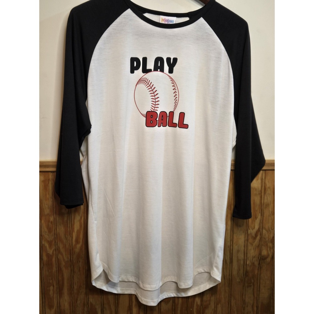 Lularoe Randy Baseball Print Raglan Top Womens Size XL White / Black